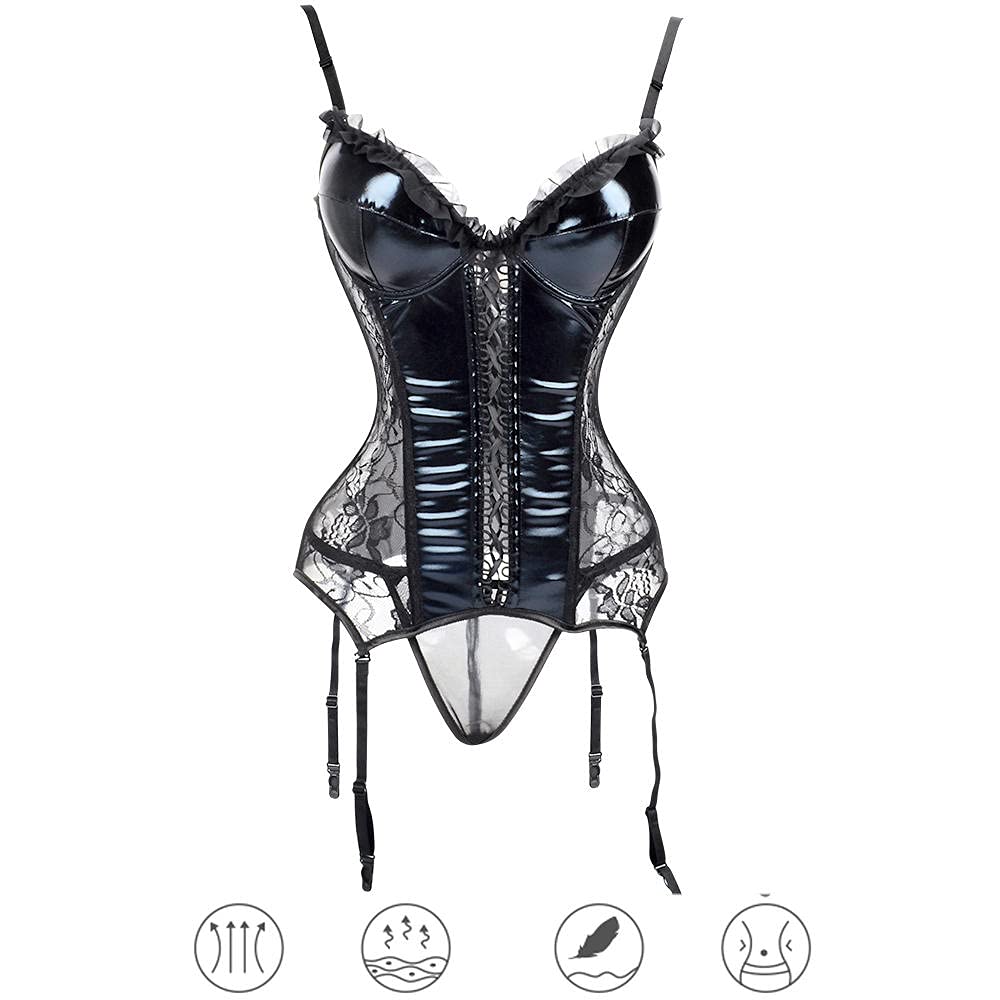 Conjuntos de Ropa Interior y Bata erótica para Mujer Conjunto de lencería Sexy para Mujer Conjunto de lencería con corsé y Bustier (Negro L)