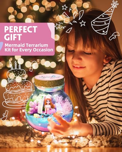 Winnrok Mermaid Terrarium Kit for Girls - DIY Night Light Craft with 13-Color LED, Remote & Timer. Ideal Easter Basket Stuffers, Birthday Gift for Kids Ages 4-8-12. Create Underwater Garden - Image 8