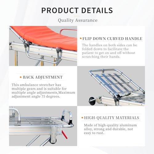 YUPINZHENAI Aluminum Alloy Lightweight Automatic Loading Ambulance Stretcher, Folding Ambulance Gurney Stretcher Bed, Hospital Ambulance Stretcher Medical Emergency Trolley, Capacity 350 lbs (Blue)