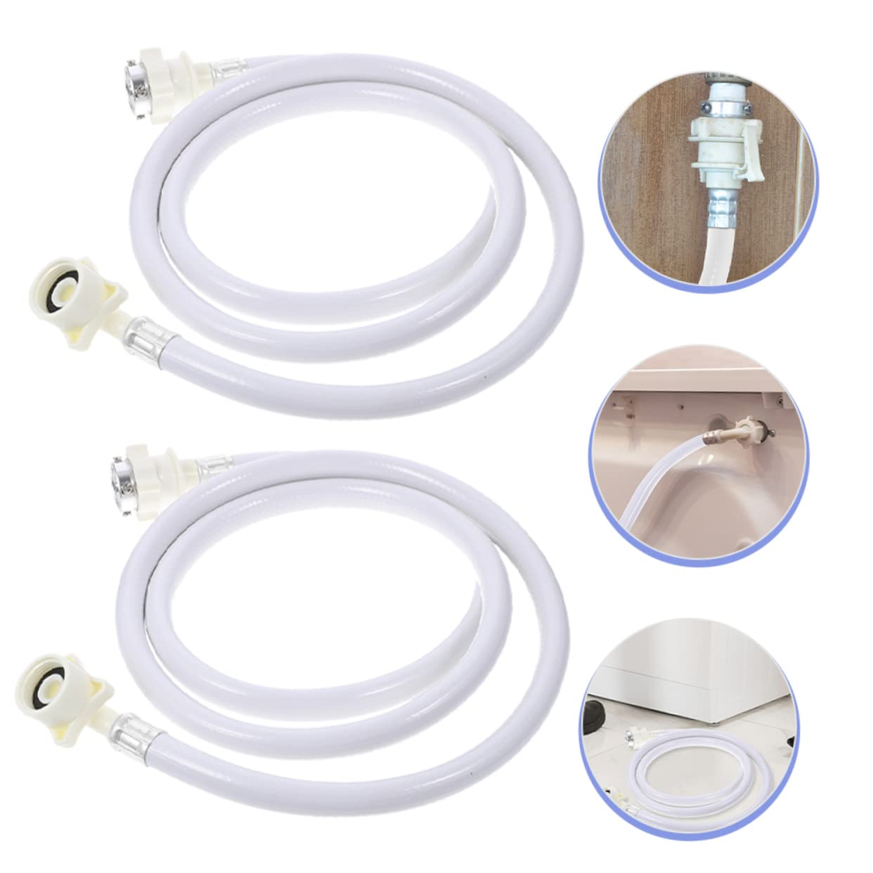 Tubo di Carico per Lavatrice 2 Pezzi, 2m, Flessibile, Giunto a 90°, Pvc e Acciaio Inox, senza Perdite