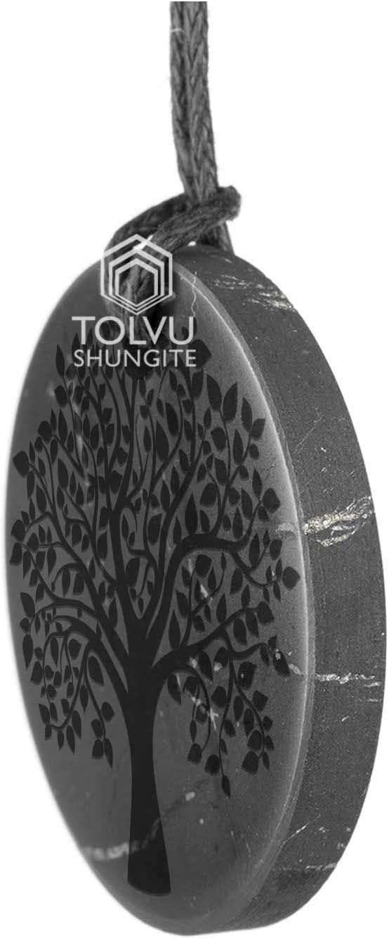 Shungite Pendants, Necklace and Amulets - Made of Authentic Russian c60 Stone - Engraved - 1.4 inches - Round Shape - Image 8