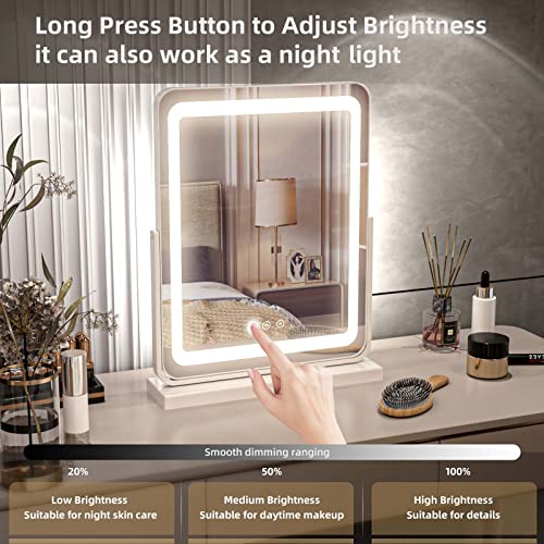 Primetek Makeup Vanity Mirror With Lights - Large Lighted Mirror For Desk, Bedroom, Dressing Room Tabletop, Light Up Mirror With Dimmable 3-Color Led, Magnification, Memory Function, White, 18"Lx22"H #TOP3