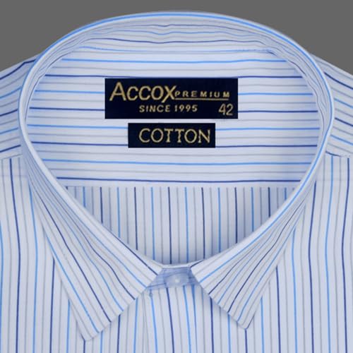Image of ACCOX Premium Breathable Cotton Half Sleeves Striped Checkered Double Blue Formal Regular Fit Shirt for Men (S GCR03)