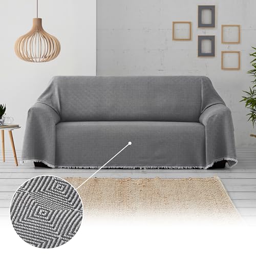 Textil-home Bettüberwurf, Mehrzweck/Plaid 130 x 180cm Dante - Eignet Sich als Sofaüberwurf und auch als Tagesdecke. Farbe Grau