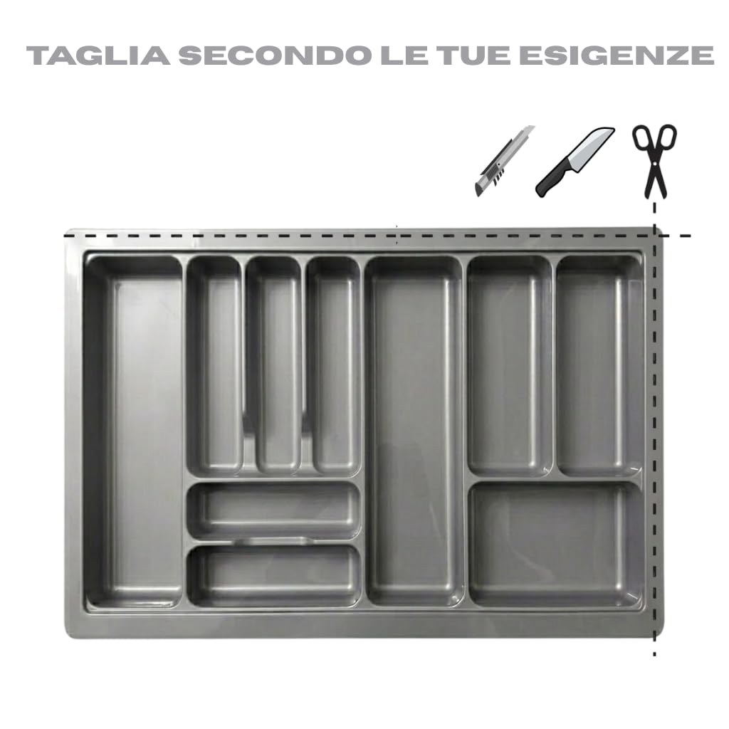 Portaposate per Cassetto Cucina 90 cm - Organizzatore Posate 836x482 mm - Plastica Grigio Antracite Robusta - 10 Scomparti
