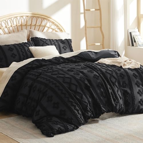 Image of Bedsure Boho Duvet Cover King Size, Soft & Comfortable Elegant Design Boho Bedding for Decoration, Machine Washable Comforter Cover for All Seasons,Includes 1 Duvet Cover & 2 Pillow Shams,Black