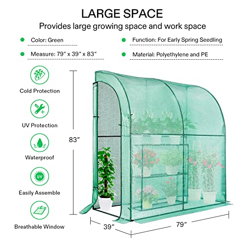 image for VIVOSUN Lean-to Greenhouse, 6.6’ x 3.3’ x 6.9’ Portable Wall Hou