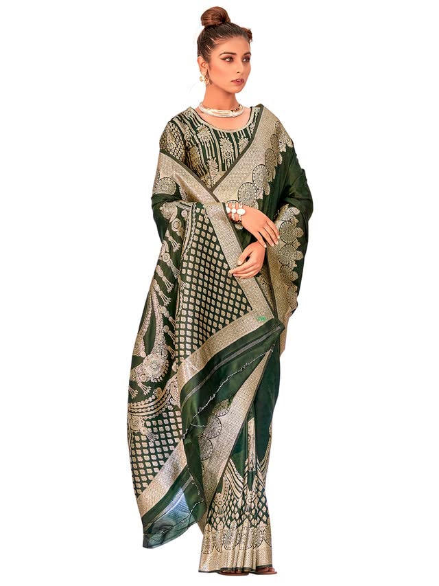 Women'S Art Silk Banarasi Saree With Unstitched Blouse Piece