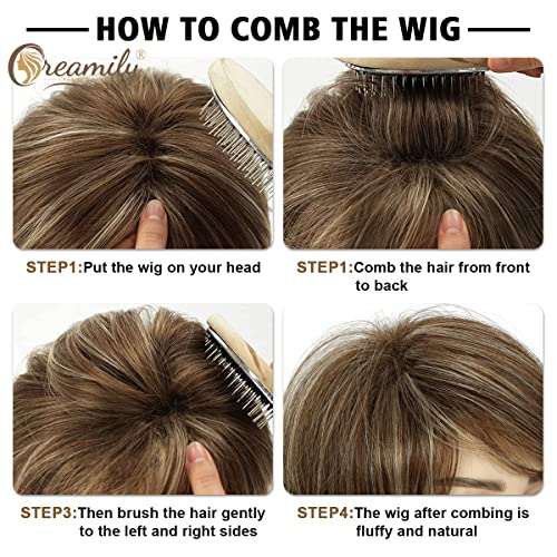 Creamily Short Brown Pixie Cut Wig Short Hair Wigs with Bangs Brown with Blonde Highlight Layered Fluffy Synthetic Hair Replacement Wig for Women Halloween Costumes Wigs - Image 4