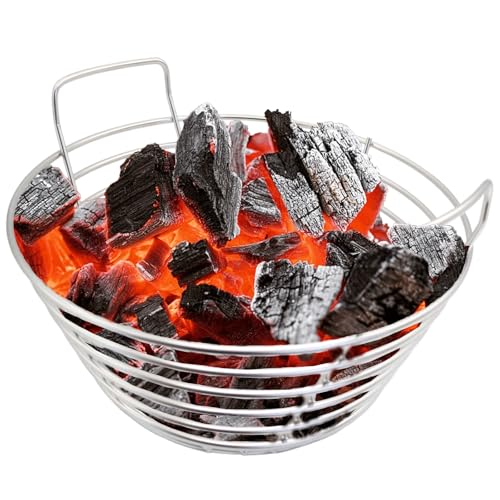 Charcoal Ash Basket with Handles Stainless Steel Fits Big Green Egg Large Kamado Joe Classic & Joe Junior Heavy Duty Charcoal Holder for 14 Grills