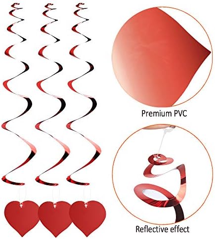 Dadabig 30 PCS Hanging Heart Swirls, Red Heart Swirl Ornaments Spiral Garland Banner Valentines Day Decorations for Xmas, Wedding, Birthday, Party Supplies