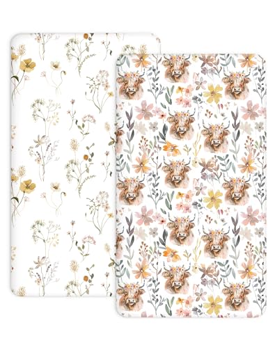 Image of Bedside Bassinet Sheets 2 Pack, 33 x 20 Fitted Bedside Sleeper Sheets, Ultra Soft Breathable Polyester, Ideal for Baby Girl or Boy and Newborns (Cottage Cow, Bedside Sleeper Sheet)
