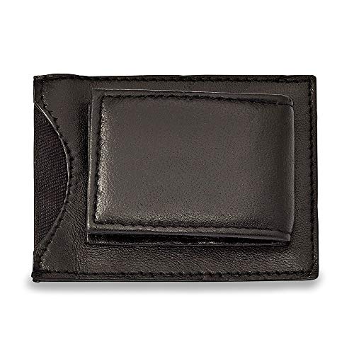 FB JEWELS Solid Black Leather Magnetic Money Clip Id Slot