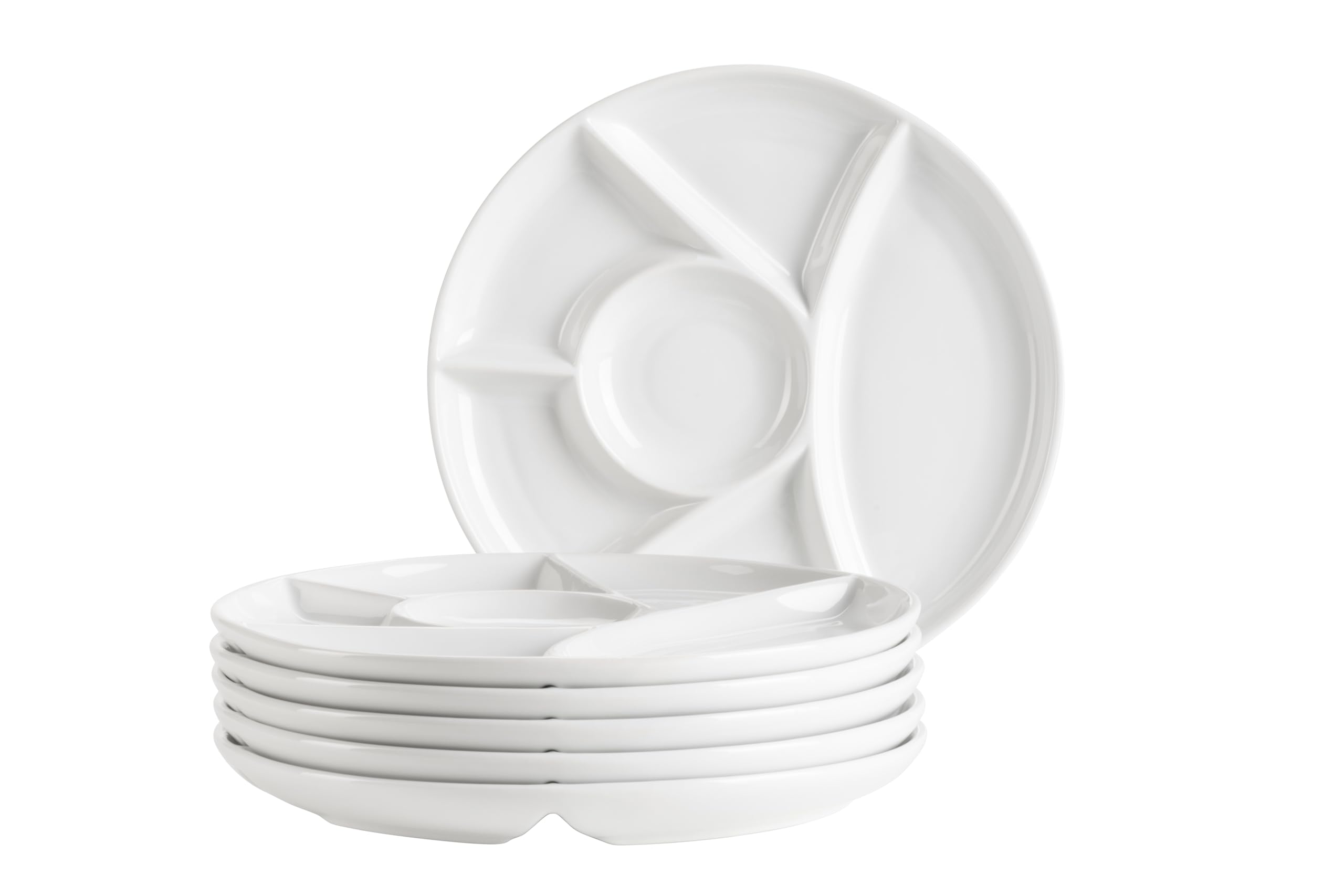 Mäser Fondue Plate Set for 6 People, Plates for Fondue, Party, BBQ, with Practical Dividers, Versatile, Timeless, Porcelain, White