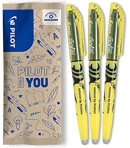 PILOT - 3 Surligneurs Frixion Light - Surligneurs effaçables aux couleurs fluos - Jaune - Pointe biseautée pour tracé fin ou plus large