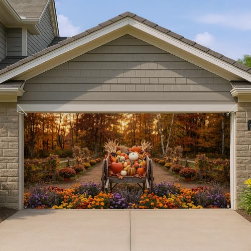 Cubierta de puerta de garaje con diseño de calabazas, rústico, tradicional, flores, otoño, naranja, telón de fondo para puerta de garaje, decoración del hogar, jardín, patio, exterior, interior