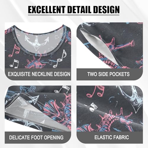 ALAZA Anchor Seahorse Music Notes Pajama Set Short Sleeve Sleepwear Soft Lounge Nightwear4