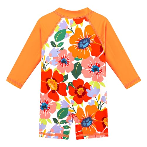 XFGIRLS Little Girls One Piece Bright Neon Swimwear One Piece Rash Guard Beach Wear Quick-Dry Full Zipper with Shorts2