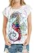 Futurino Women's Colorful Sea Horse Print Drop Sleeve T Shirt Tops,Multi,Small