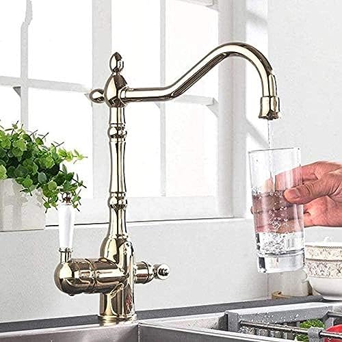 Robinet de cuisine 3 en 1 en laiton doré design chic