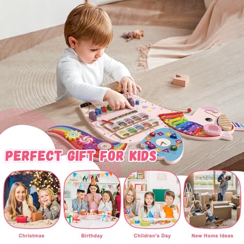 Image of Spacocld Unicorn Activity Wall Busy Board Panels - Sensory Wall Panel for Kids, Montessori Toddler Wall Activity Board, Wall Toys for Toddlers 3, Activity Cube, Perfect for Toddler Playroom, Pink