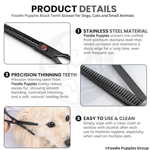 Image of Foodie Puppies Professional Dog Thinning Scissors with Teeth - Black Grooming Shears for Dogs & Cats | Stainless Steel, Smooth Cut, Ergonomic Handle for Salon & Home Pet Grooming Daily Use