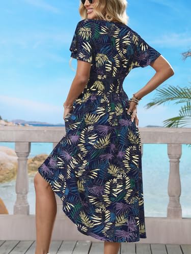 Women's Boho Summer Wrap Maxi Dress Casual Floral V Neck Ruffle Short Sleeve Beach Long Dresses2
