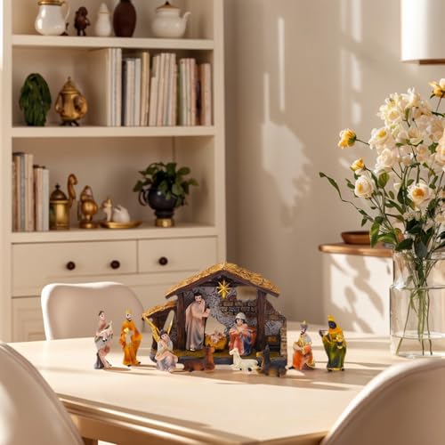 Belén de Navidad de resina compacto para mesa y espacio reducido 6