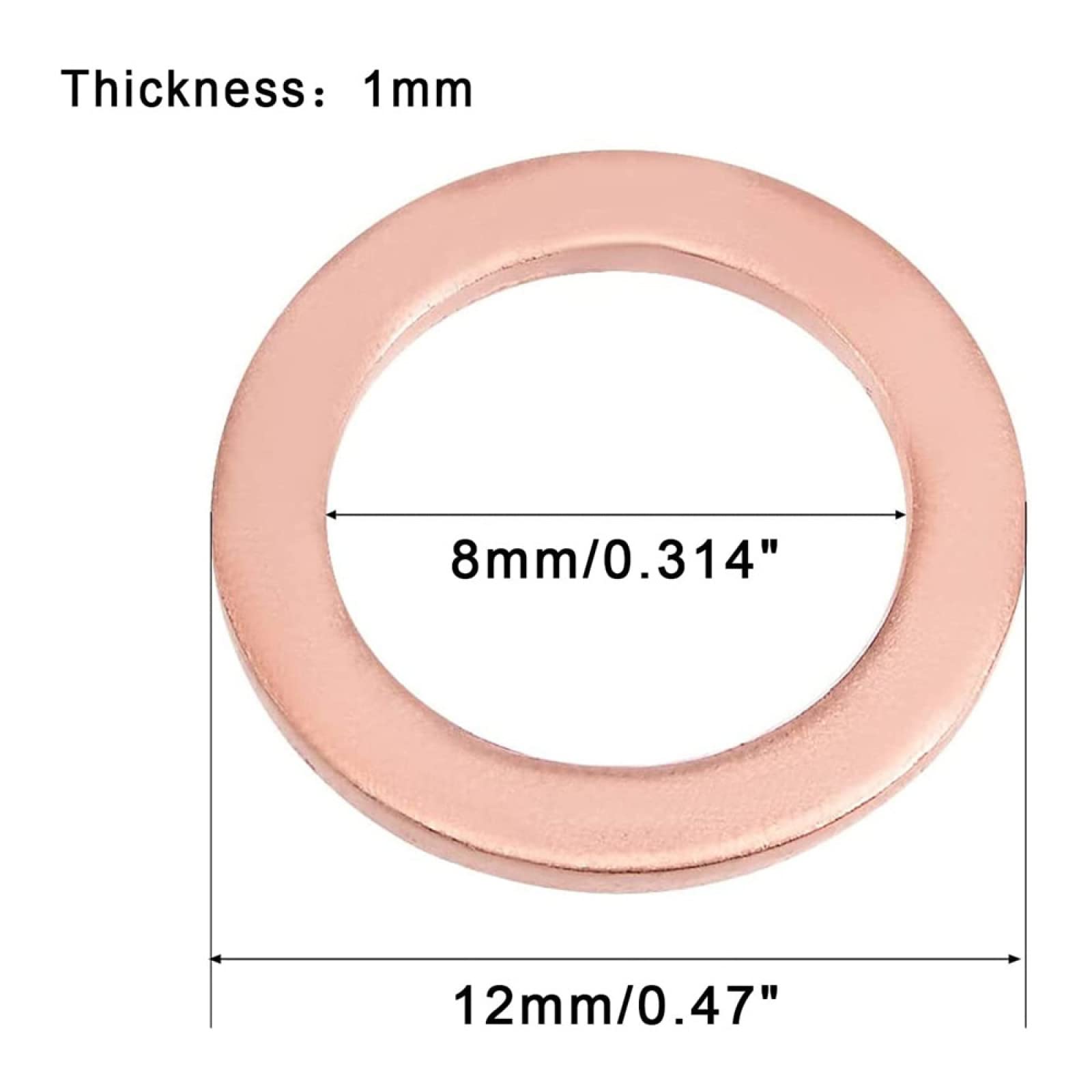 Unterlegscheiben aus reinem Kupfer, runde Schrauben, flache Unterlegscheiben aus Metall, Unterlegscheiben zur Reparatur beschädigter Maschinen/Möbel, M12 * 16 * 1,5 * 5 Stück (M8 * 12 * 1,0 *