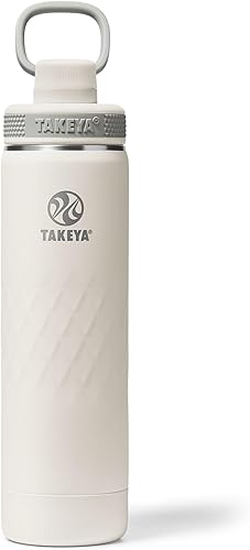 Takeya Botella de agua deportiva de acero inoxidable con triple aislamiento de 22 onzas, tapa de boquilla, a prueba de fugas, a prueba de sudor, sin