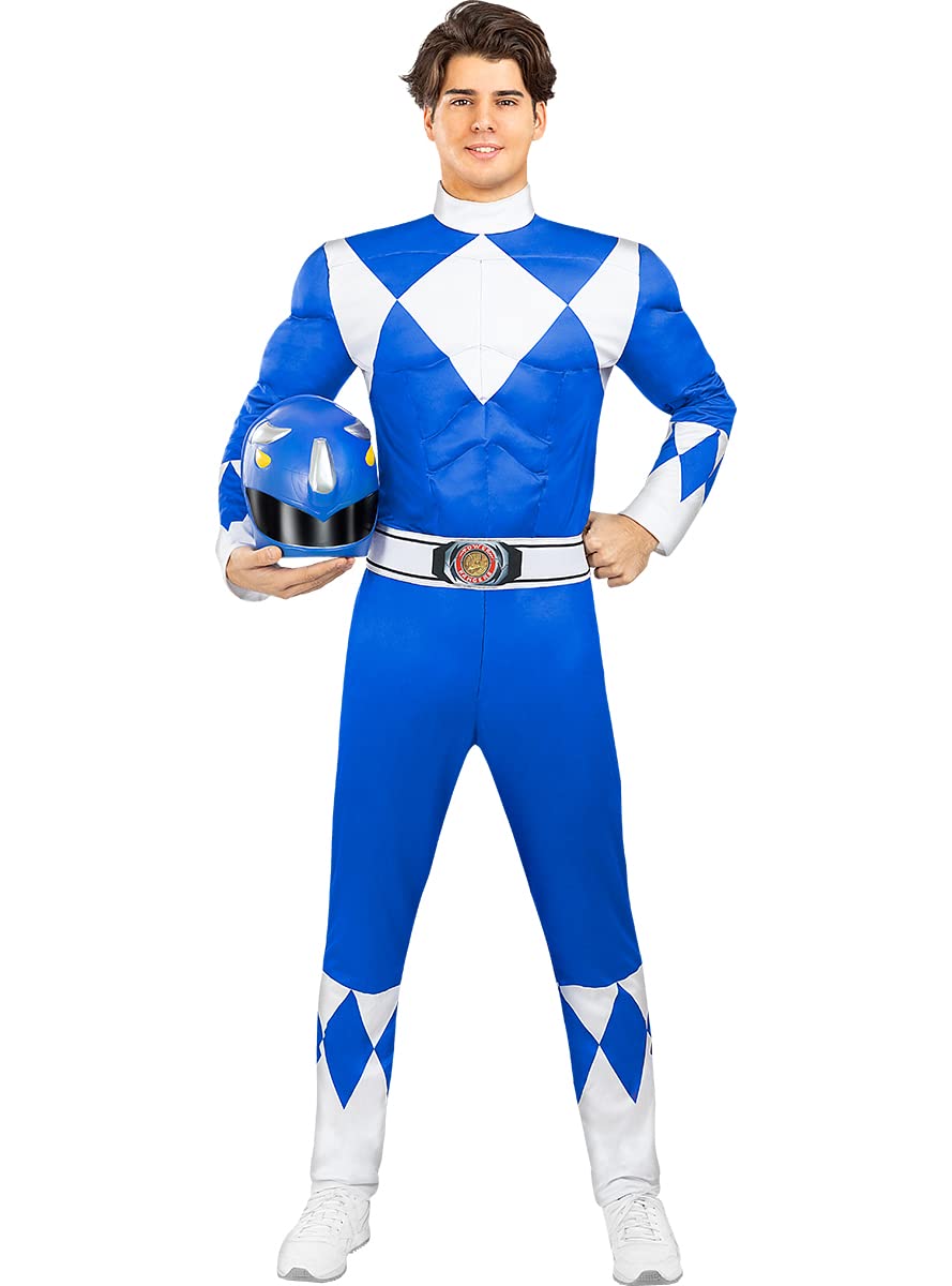 Funidelia Power Ranger Kostüm blau für Herren, Offizielle Lizenz, Größe XL Film und Serien, Superhelden - Verkleidung für Erwachsene für Partys, Karneval und Halloween