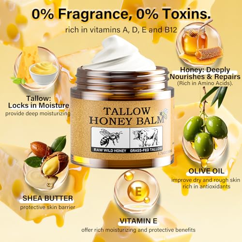 Image of MINIBIRD Beef Tallow for Skin, Natural Facial Tallow and Honey Balm with Raw Honey Moisturizer for Face, Body & Hands - Suitable for All Skin, 1.76oz, Gold