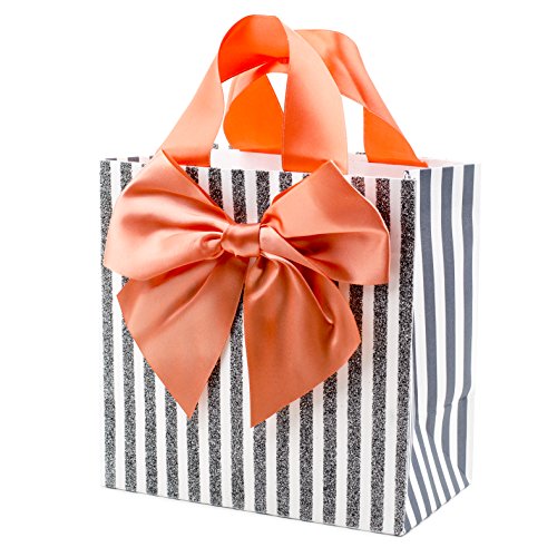 Hallmark Signature 7" Medium Gift Bag (Pink Bow on Glitter Stripes) for Birthdays