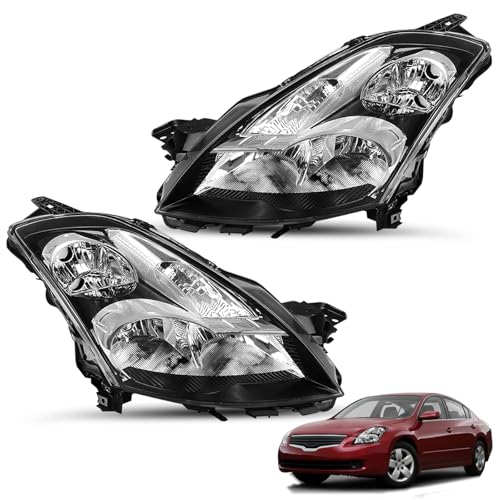 SOCKIR Headlight Assembly Fits for 2007 2008 2009 Nissan Altima 4-Door Sedan Headlamp Replacement Driver and Passenger Side Black Housing with Clear Reflector