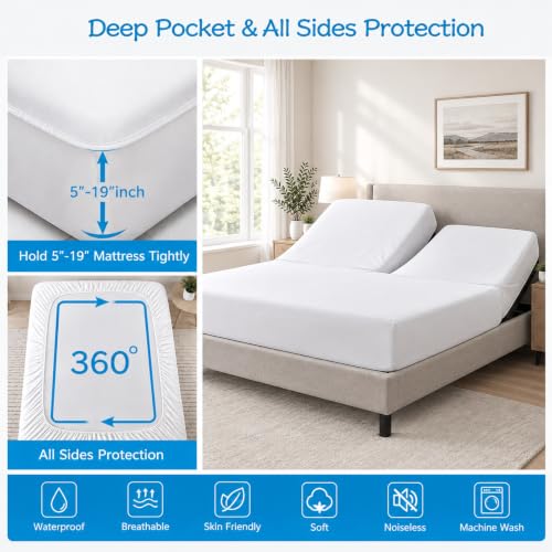 Image of GRT 1 Pack Split Top King Mattress Protector Waterproof for Adjustable Bed