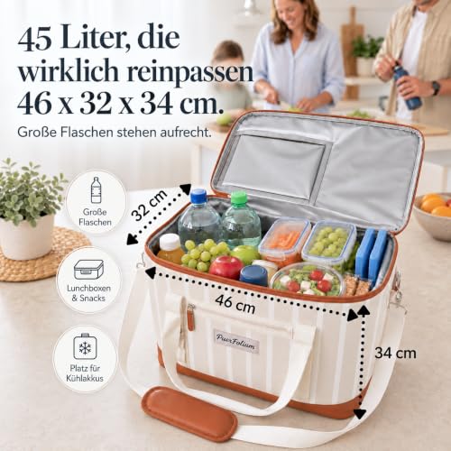 PuerFolium Kühltasche groß 45L Kühlbox XXL faltbar Picknick Strand Beige – Ansicht 5