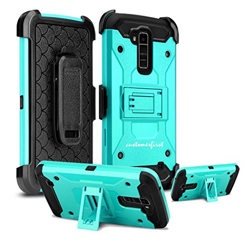 LG G Stylo 2 Case, Stylo Plus Case, Customerfirst Skin Armor Protective Cover Case W/ Stand, Belt Clip & Holster for LG G Stylo 2 ls775/ Stylo Plus + emoji keychain (Teal)