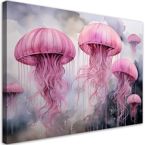 Tableau decoration murale Méduse rose 90x60 cm poster mural moderne