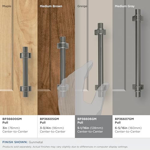 Image of Amerock | Cabinet Pull | Gunmetal | 5-1 /16 inch (128 mm) Center to Center | Davenport | 1 Pack | Drawer Pull | Drawer Handle | Cabinet Hardware