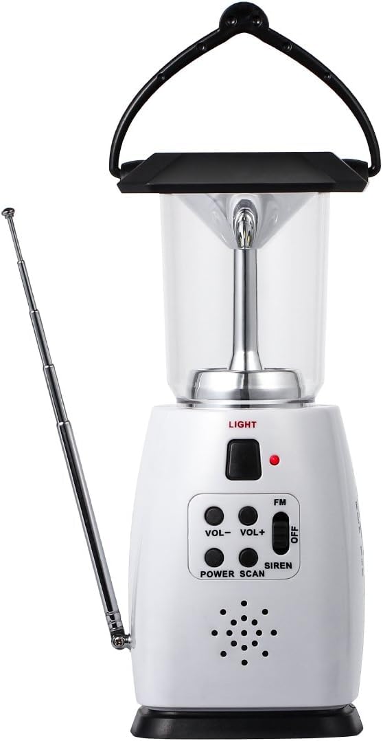 Solar Hand Crank Emergency Lantern with FM Radio, 8 LED Camping Light, USB Charging Port, Waterproof IP44, Rechargeable Battery for Camping, Hiking, Fishing