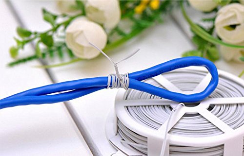 1 Coil 50M Multifunction Line Organizer-Gardening Tape Sturdy Metal Cable Garden Plant Twist Tie Clamps/Clasps Tie With Cutter For Gardening Home Office Using (White) #TOP4