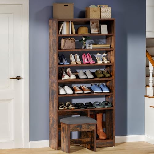 DWVO Shoe Cabinet with Bench 8 Tiers Rustic Brown