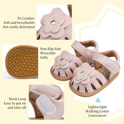Image of Babelvit Infant Baby Girl Boy Sandals Comfort Premium Summer Outdoor Casual Beach Shoes with Flower Bowknot Anti Slip Rubber Sole Newborn Toddler Prewalker First Walking Shoes