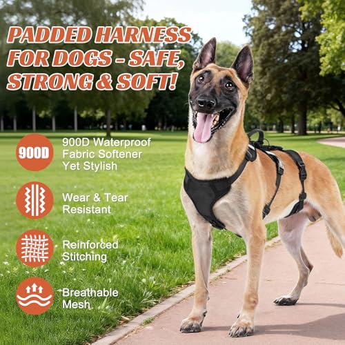 AKOFIC Hundegeschirr Mittelgroße Grosse Hunde, Reflektierendes Sicherheitsgeschirr Hund Ausbruchsicher, Verstellbare Hundegeschirr Ausbruchsicher mit Griff für Hunde Trainierung Spaziergang
