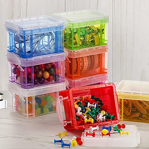 Image of Hiceeden 24 Pack Mini Plastic Storage Bins with Lid, 3.3 inchx2.6 inchx2 inch Clear Latch Small Storage Box, Stackable Organizer Container for Crafts, Jewelry Beads, Office Supplies, 8 Colors
