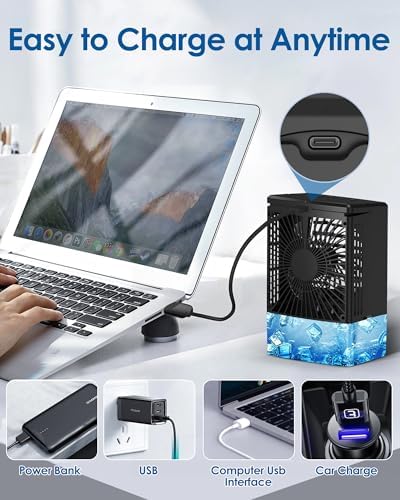 Mini Air Conditioner,Portable Air Conditioners,Evaporative Air Cooler Humidifier, 3 Speed Quiet Personal Cooling Fan, 7-Color LED Night Light, 4/8H Timer for Bedroom, Office, Camping, Room,Home - 4