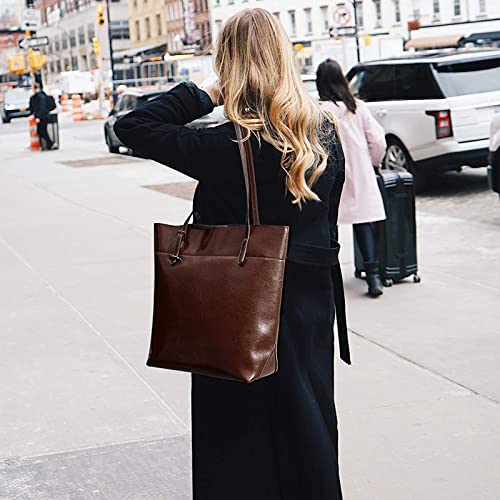 S-Zone Vintage Genuine Leather Tote Shoulder Bag Handbag Big Large Capacity, Coffee, Large - Image 4