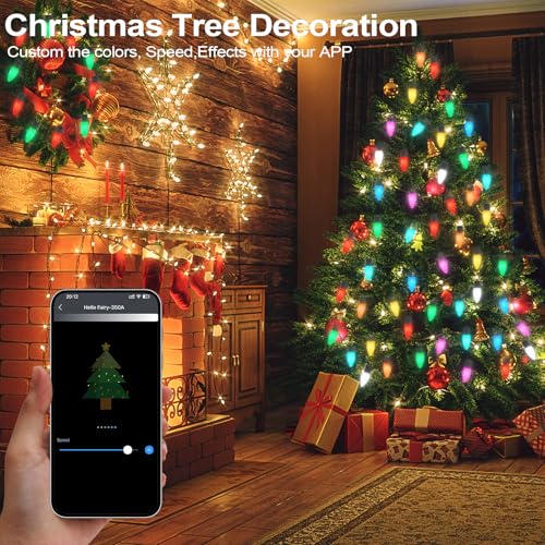 Image of Gemce Smart C9 Christmas Outdoor Lights, 33FT 50 LEDs RGB String Lights, APP /Remote Control, DIY Modes & Music Sync, Color Changing Holiday Lights for Xmas Tree, House, Party Decoration