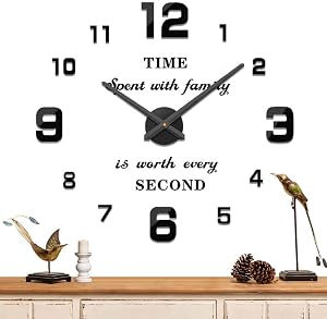 Horloge Murale DIY Modern Frameless Mintime Grande Horloge Murale 3D avec Chiffres en Miroir pour Salon Chambre Cuisine