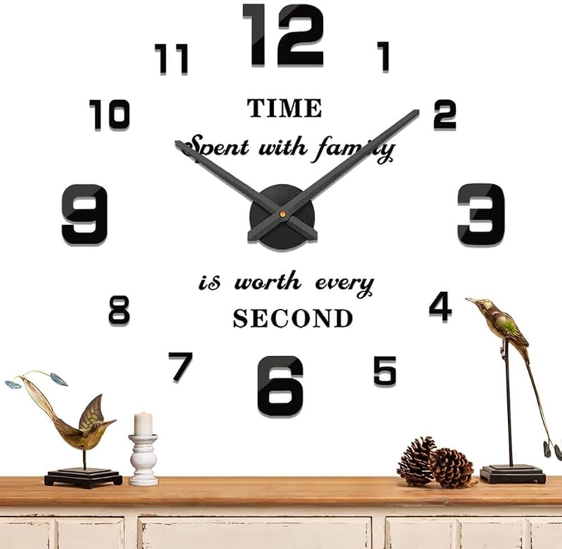 Mintime Reloj de pared moderno sin marco DIY, reloj de pared grande 3D, números de espejo para decoración de oficina en el hogar